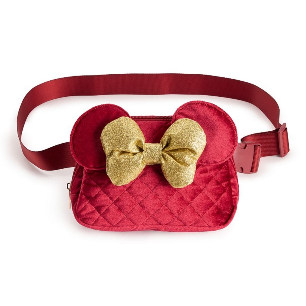 New Minnie Mouse Quilted Velvet Bow Disney Fanny Pack Belt Bag Disneyland World